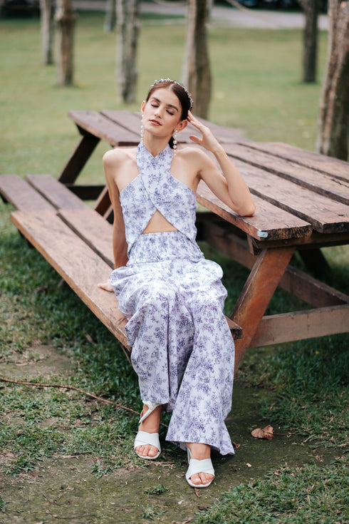 GET SPOTTED SHOP STOCKS Jenny Blue Porcelain: Dana Halter Loose Floral Jumpsuit