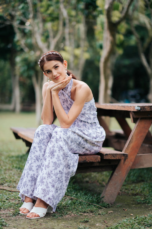 GET SPOTTED SHOP STOCKS Jenny Blue Porcelain: Dana Halter Loose Floral Jumpsuit