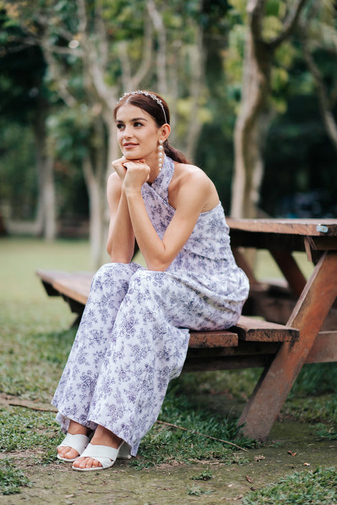 GET SPOTTED SHOP STOCKS Jenny Blue Porcelain: Dana Halter Loose Floral Jumpsuit