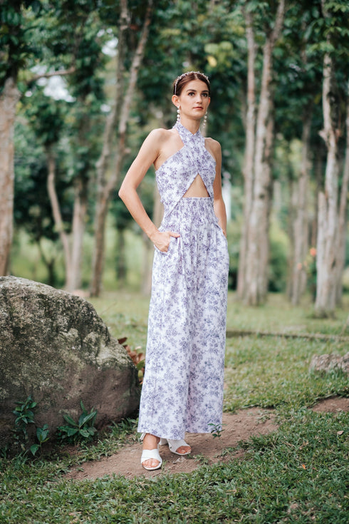 GET SPOTTED SHOP STOCKS Jenny Blue Porcelain: Dana Halter Loose Floral Jumpsuit