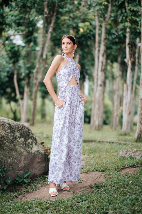 GET SPOTTED SHOP STOCKS Jenny Blue Porcelain: Dana Halter Loose Floral Jumpsuit