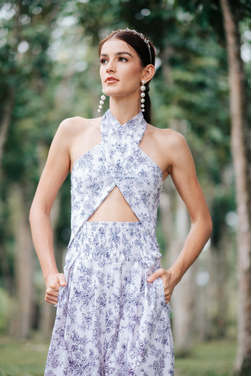 GET SPOTTED SHOP STOCKS Jenny Blue Porcelain: Dana Halter Loose Floral Jumpsuit