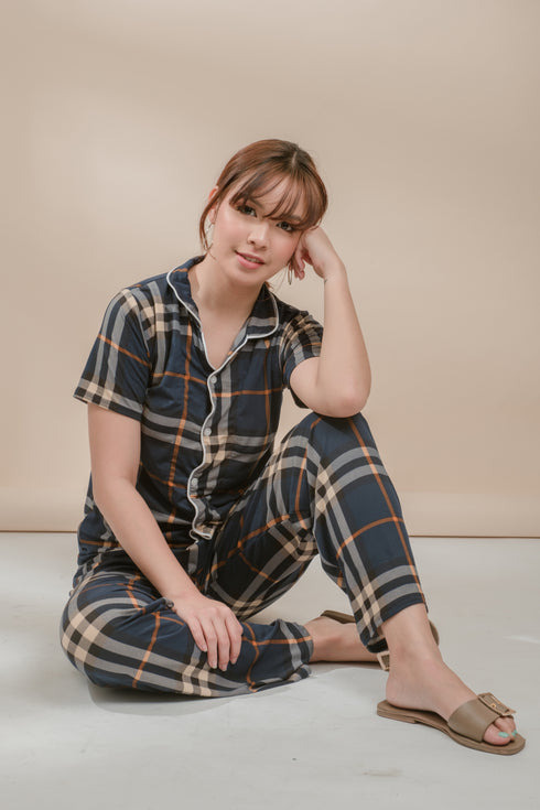Plaid in Dark Blue Cotton Pyjama