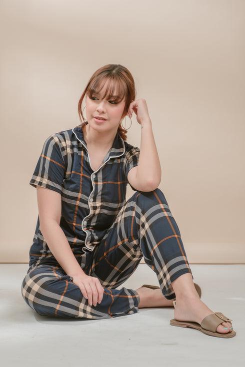 Plaid in Dark Blue Cotton Pyjama