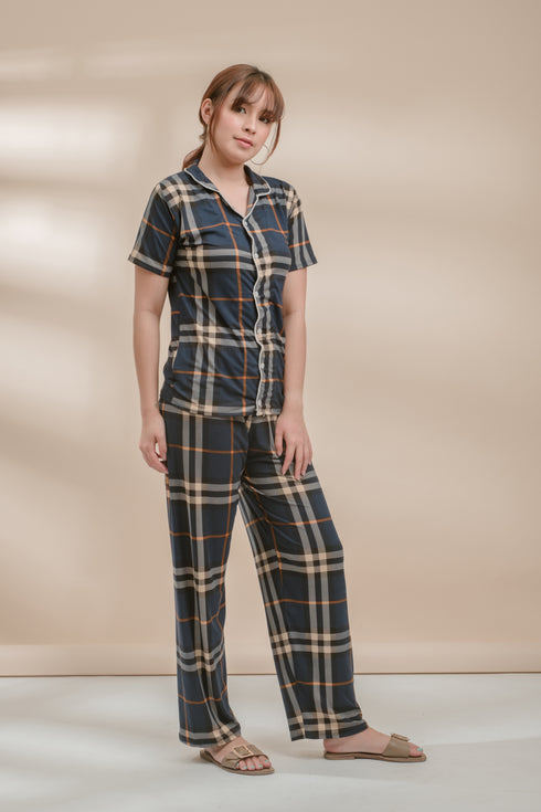Plaid in Dark Blue Cotton Pyjama