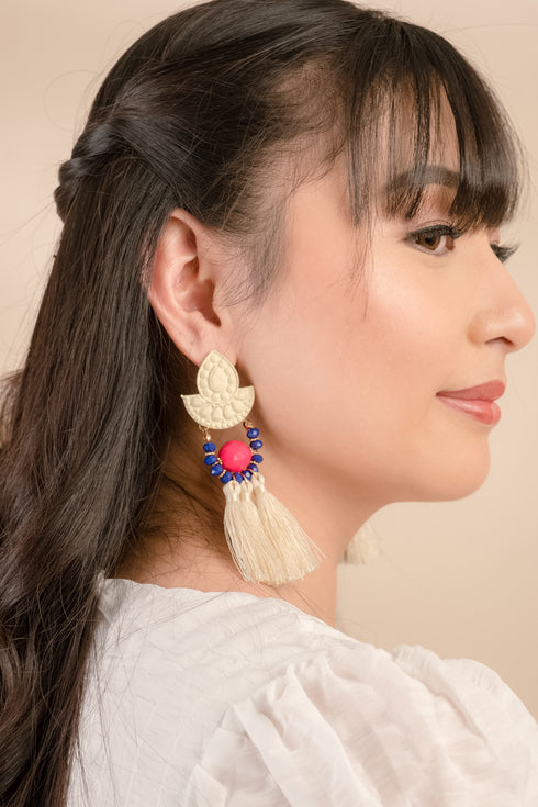 Never Too Much Tassel Earrings in White