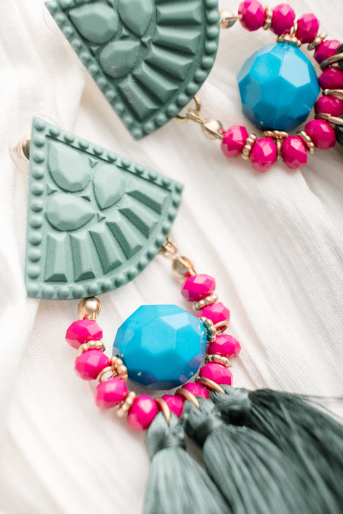 Never Too Much Tassel Earrings in Green