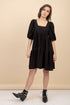 Kattie Black Babydoll Dress Textured Fabric