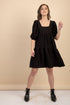 Kattie Black Babydoll Dress Textured Fabric