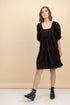 Kattie Black Babydoll Dress Textured Fabric