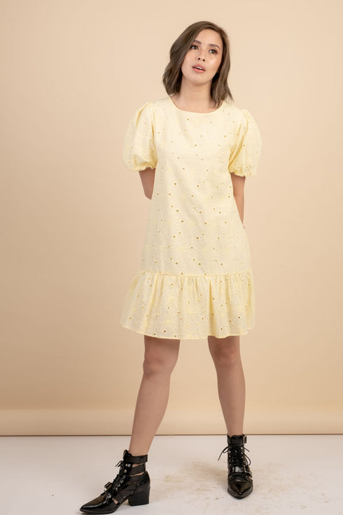 Johanna Yellow Eyelet Dress