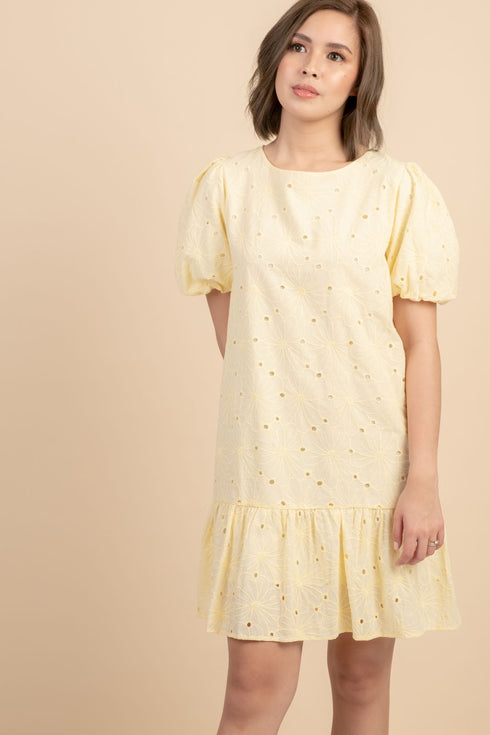 Johanna Yellow Eyelet Dress
