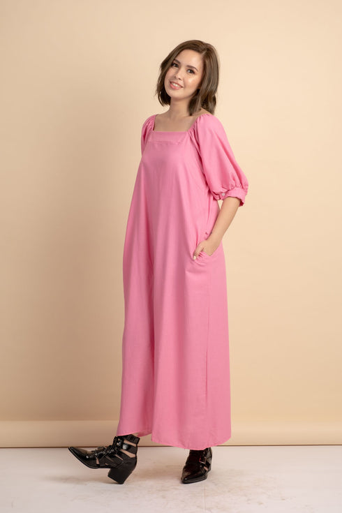 Carrie Pink Linen Maxi Dress