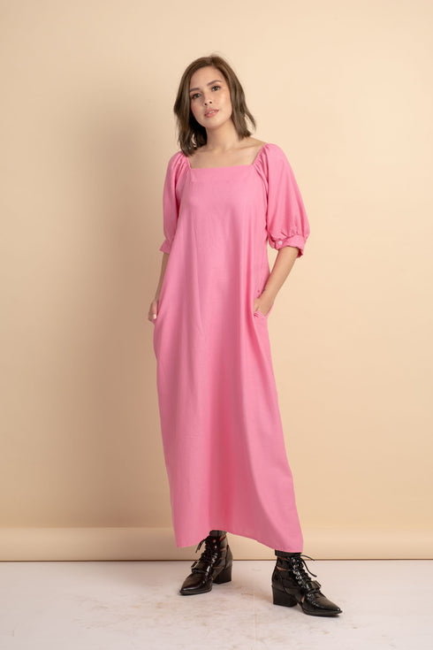 Carrie Pink Linen Maxi Dress
