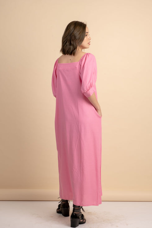 Carrie Pink Linen Maxi Dress