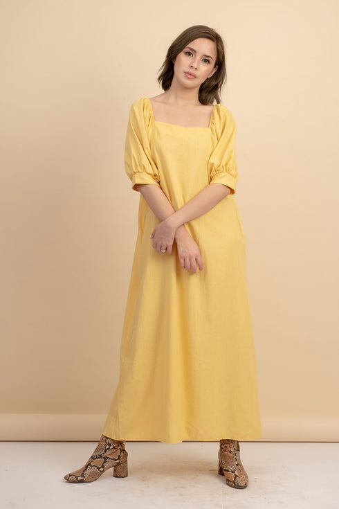 Carrie Yellow Linen Maxi Dress