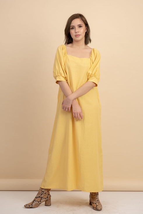 Carrie Yellow Linen Maxi Dress