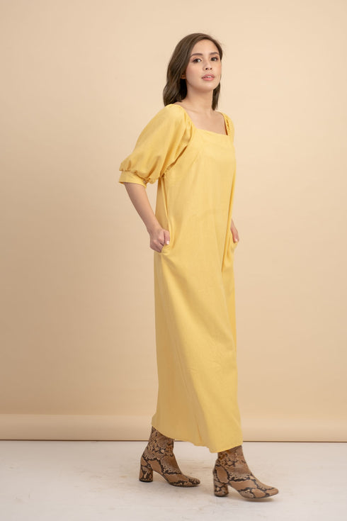 Carrie Yellow Linen Maxi Dress