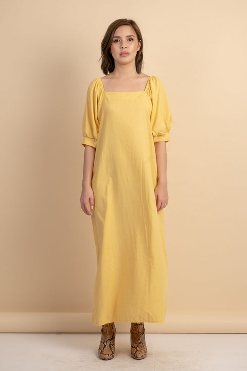 Carrie Yellow Linen Maxi Dress