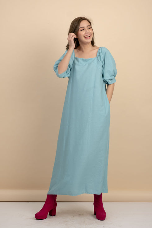 Carrie Blue Linen Maxi Dress