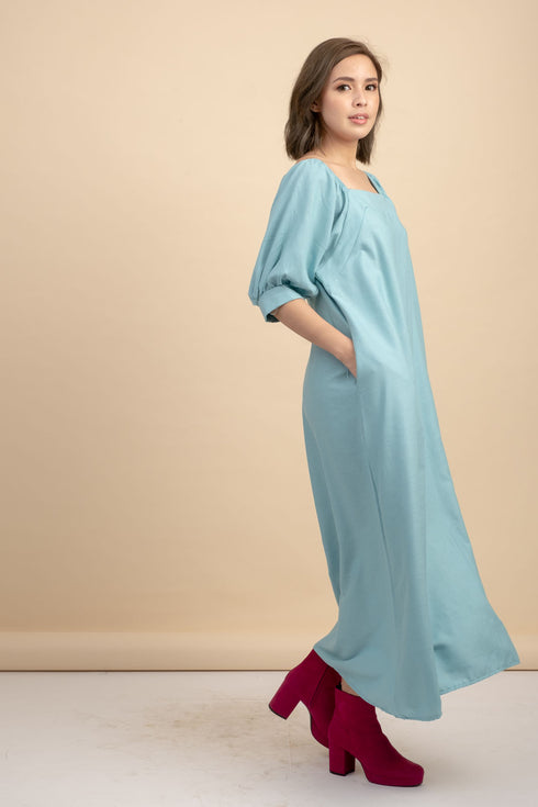 Carrie Blue Linen Maxi Dress