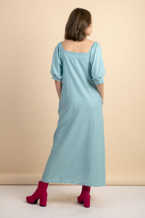 Carrie Blue Linen Maxi Dress