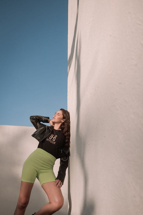 Shop Hygge x GS: Biker Shorts in Neon Green