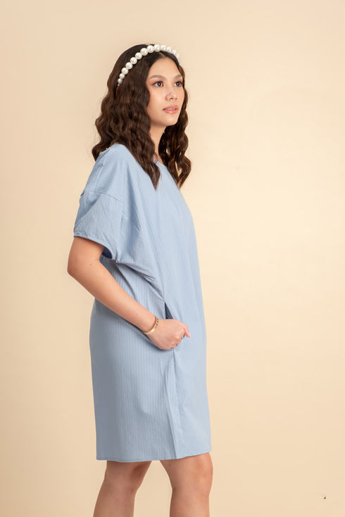 Sofie Bubble Sleeve Dress in Blue