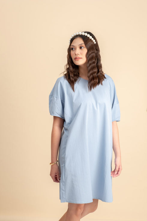 Sofie Bubble Sleeve Dress in Blue
