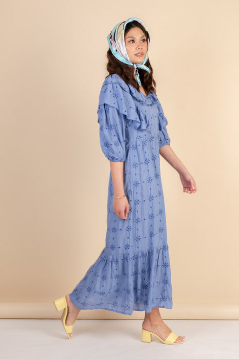 Marseille Blue Eyelet Dress