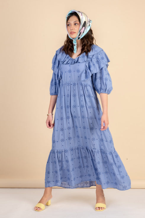Marseille Blue Eyelet Dress