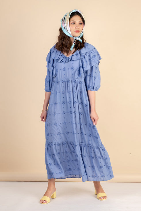 Marseille Blue Eyelet Dress
