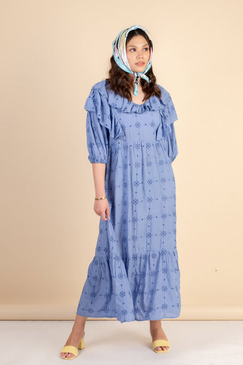 Marseille Blue Eyelet Dress
