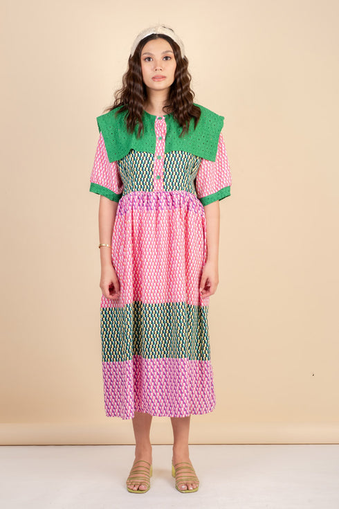 Pam Pink/Green Midi Dress