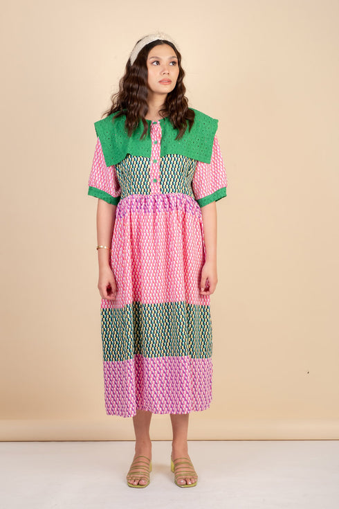 Pam Pink/Green Midi Dress