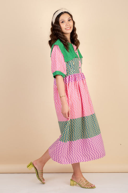 Pam Pink/Green Midi Dress
