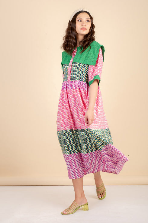 Pam Pink/Green Midi Dress