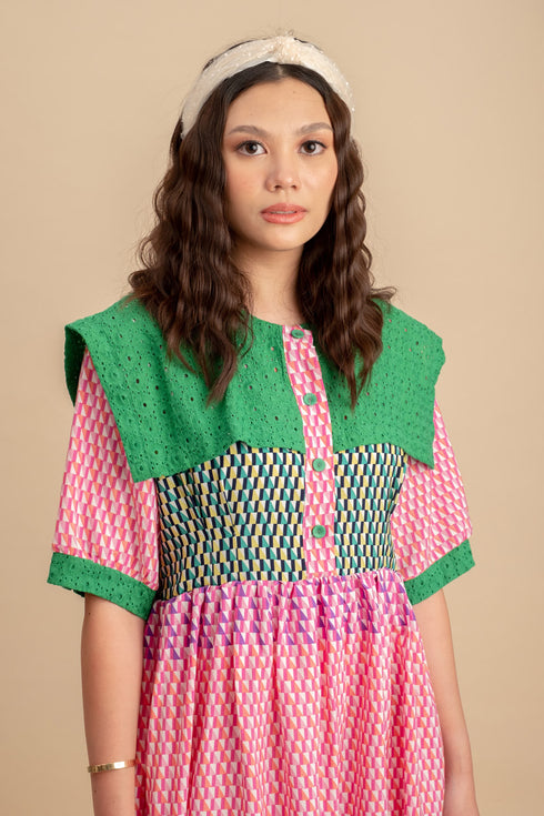 Pam Pink/Green Midi Dress