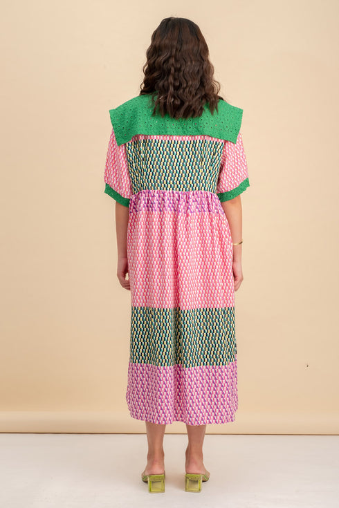 Pam Pink/Green Midi Dress