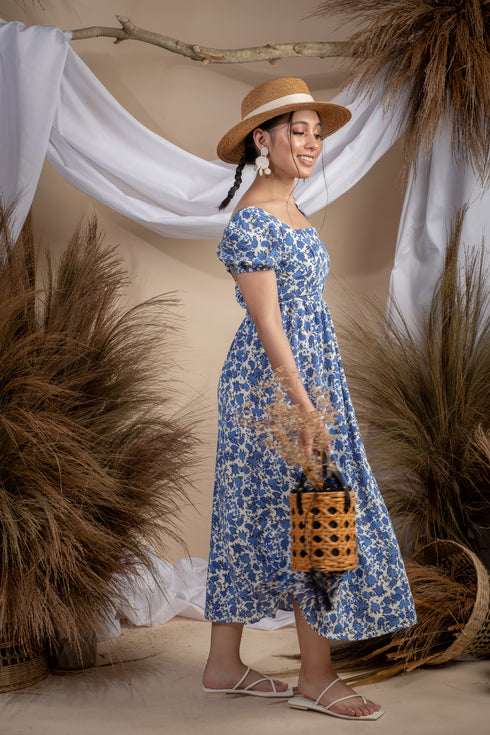 Maxwell Blue Floral Sexy Backless Dress