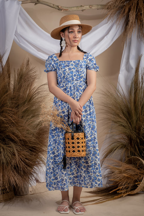 Maxwell Blue Floral Sexy Backless Dress