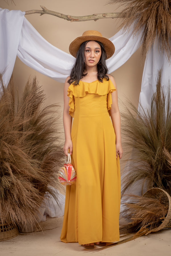 Martha Yellow Sexy Back Dress