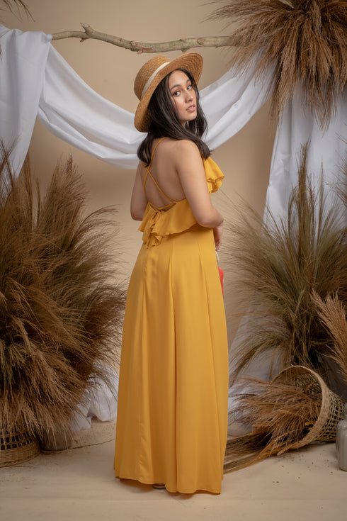 Martha Yellow Sexy Back Dress