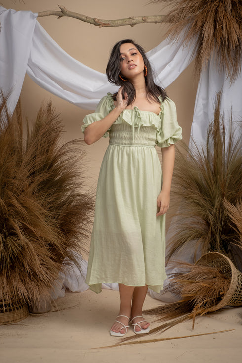 Milka Cottagecore Dress in Mint Green