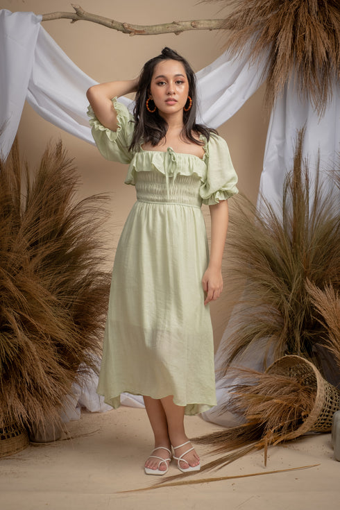 Milka Cottagecore Dress in Mint Green