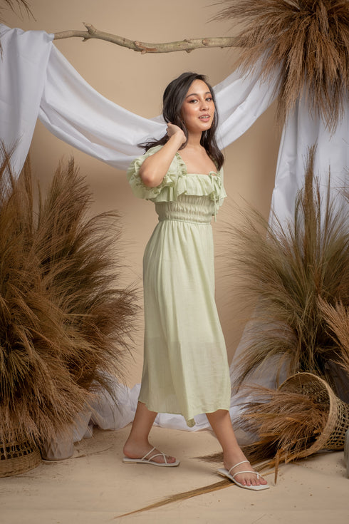 Milka Cottagecore Dress in Mint Green