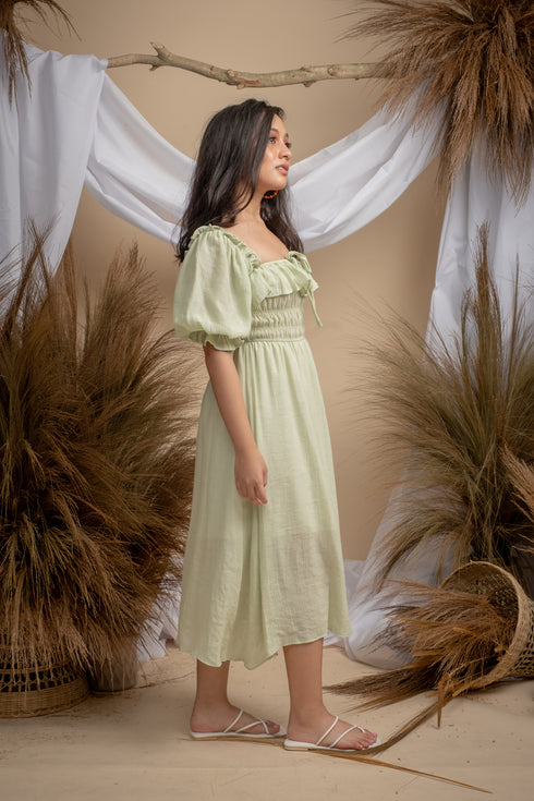 Milka Cottagecore Dress in Mint Green