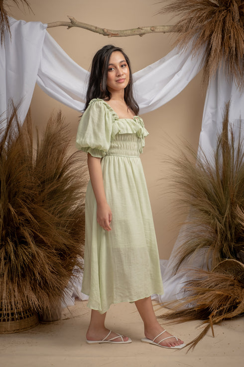 Milka Cottagecore Dress in Mint Green