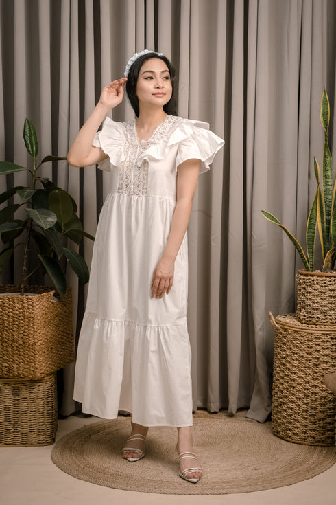 Maeve White Dress with Ruffles
