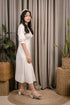 Mollie Vneck White Midi Dress w/ Bubble Sleeves